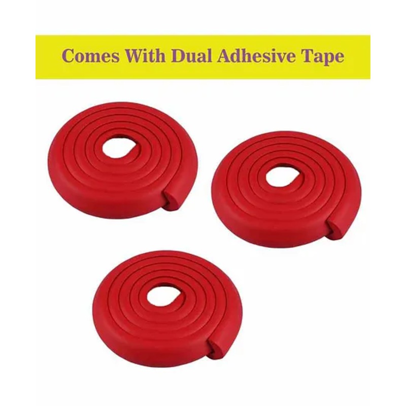 Syga L Shape Baby Edge Guard Cushion Corner Cover Tape Set of 3 - Red