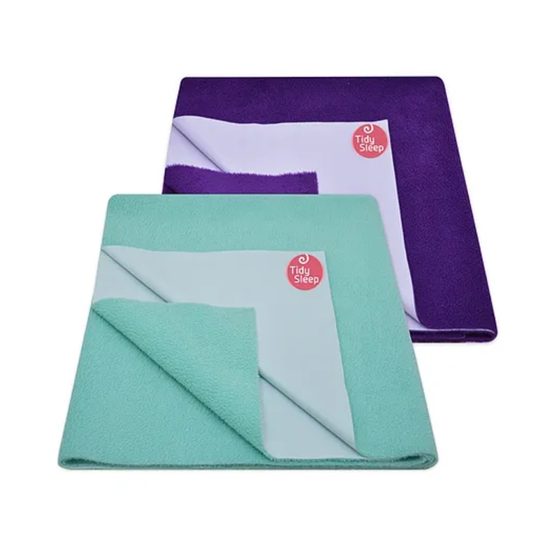 TIDY SLEEP Ultra Absorbent Baby Dry Sheets & Bed Protector Large Pack of 2 - Plum Ocean Blue