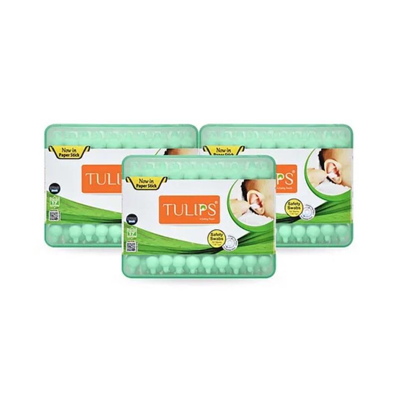 Tulips Paper Sticks Safety Cotton Ear Buds with Eardrum Protection Pack of 3
