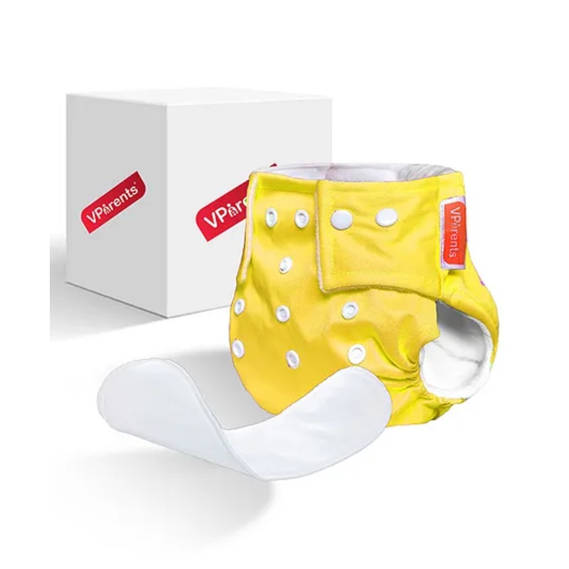 VParents Solid Washable Baby Cloth Diaper Reusable Adjustable Size Waterproof Pocket Cloth Diaper Nappie With Insert - Yellow