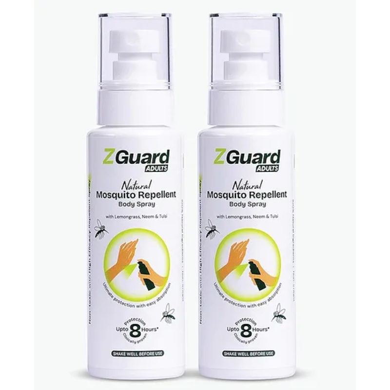 Z Guard Clinically Proven Natural Mosquito Repellent Spray for Adult Pack of 2 Powerful Anti-Mosquito Spray | Clinically Proven Formula | Paediatrician & Dermatologically Tested - 100 ml Each