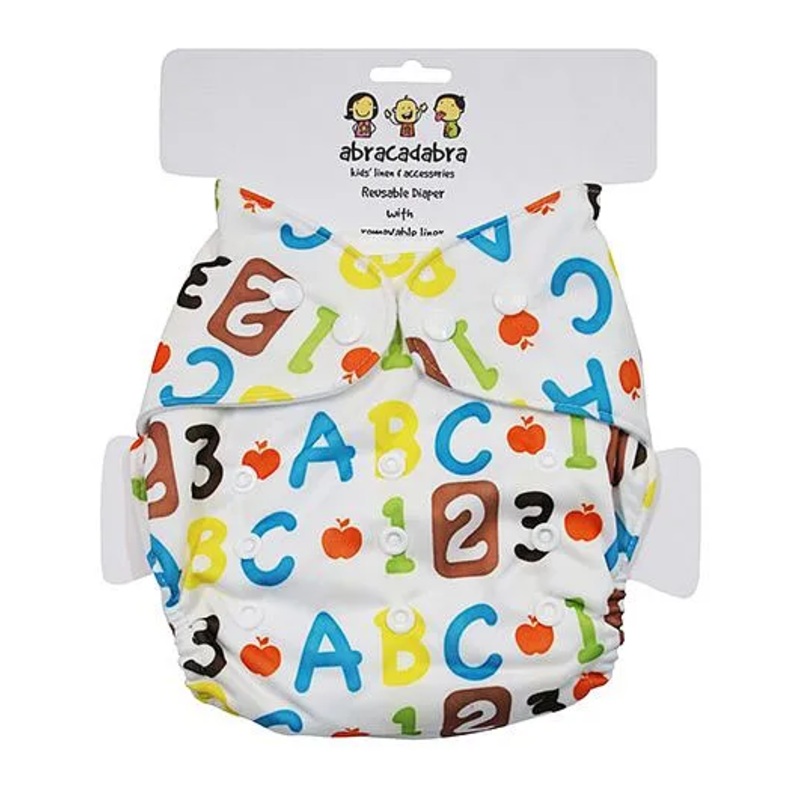 Abracadabra Reusable Diaper With Liner Alphabet Print - Multicolor