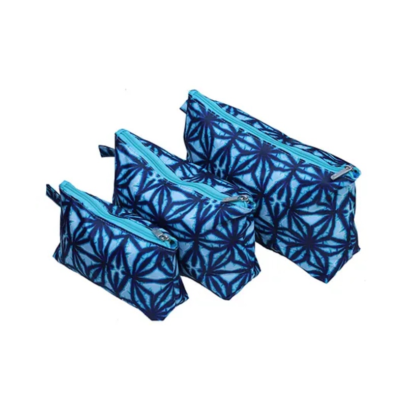 All For Colour Indigo Batik 3 Piece Cosmetic Bag Set - Blue