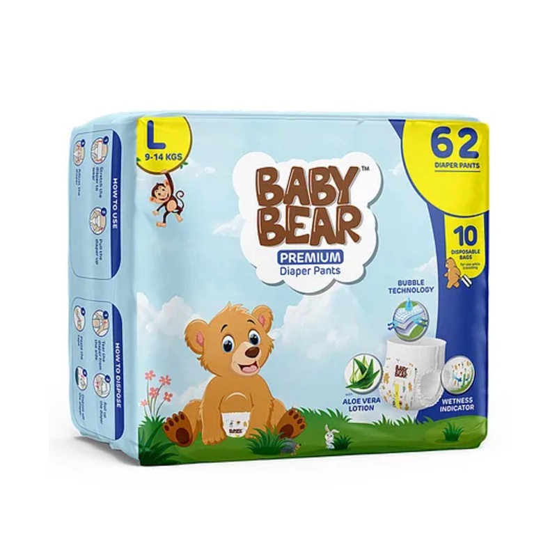 Baby Bear Cottony Soft Breathable Premium Diaper Pants Large - 62 Pieces