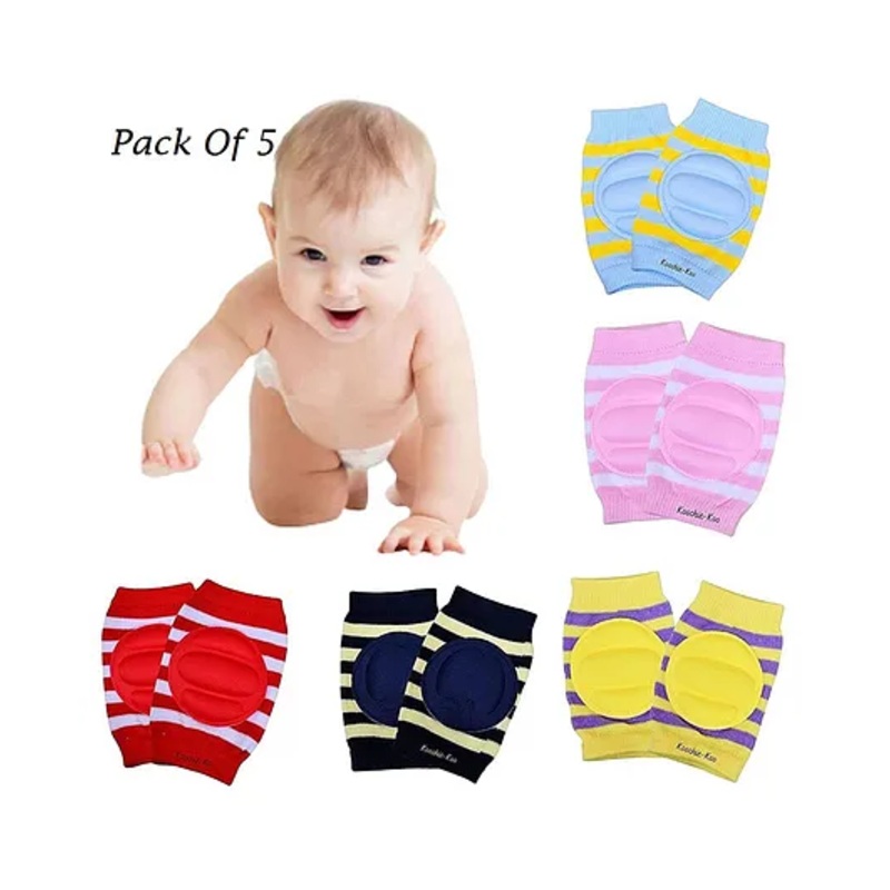 Baby Miniature Striped Baby Knee Pads Set of 5 Pairs-Multicolour
