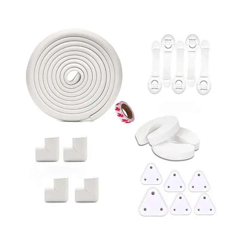 Baby Proofing Kit with 5M Edge Protector, 4 Corner Guards, 6 Socket Guards, 2 Door Guards, 5 Safety Locks, White