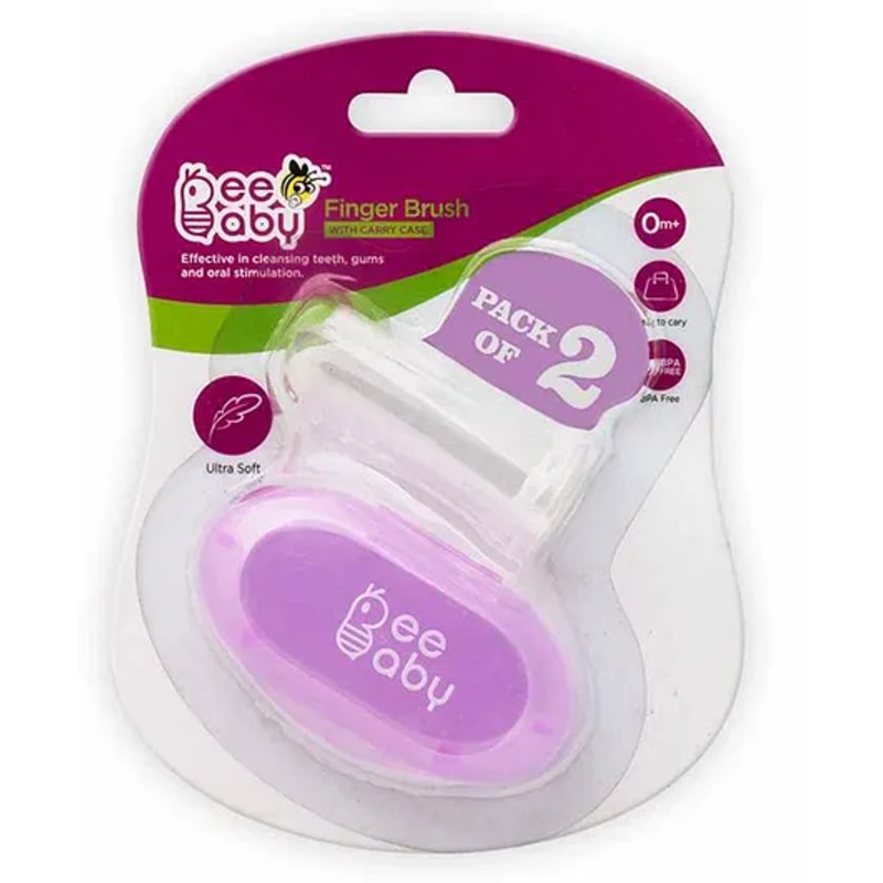 Beebaby Silicone Finger Brush with Carry Case Pack of 2 - Violet