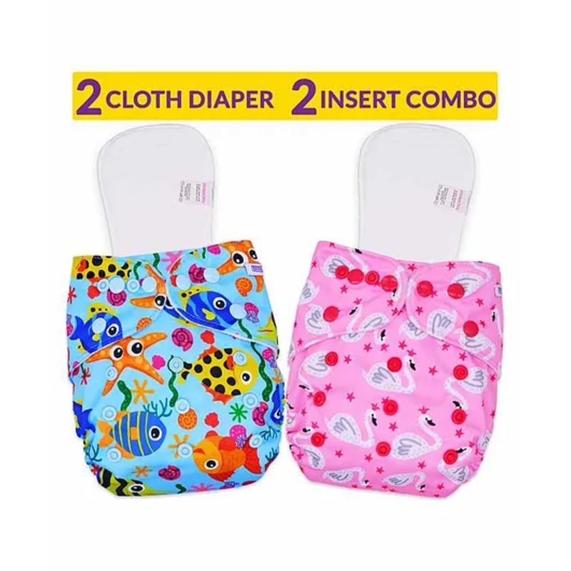 Bembika Reusable Cloth Diaper with Insert Animal Print Pack of 2 - Blue Pink