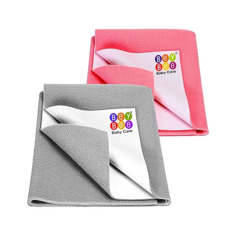 BeyBee Anti Piling Fleece Extra Absorbent Quick Dry Sheet for Baby Baby Bed Protector Waterproof Baby Sheet - Small Combo Grey Salmon Rose