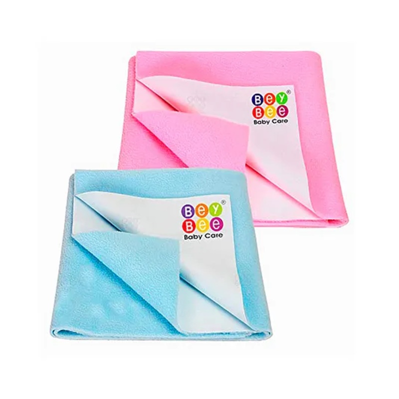 BeyBee Anti-Piling Fleece Extra Absorbent Quick Dry Sheet for Baby Pack of 2 - Pink & Blue