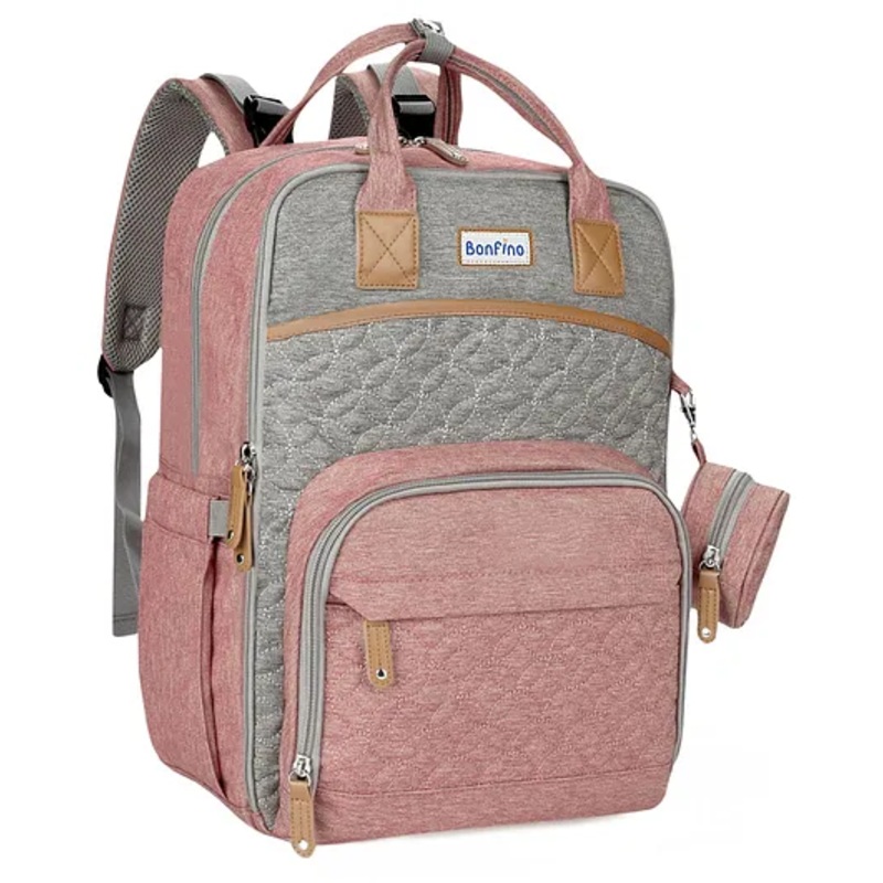Bonfino Premium Multipurpose Diaper Backpack - Peach & Grey