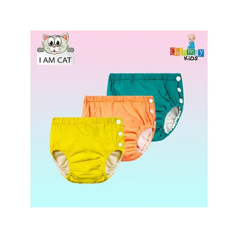 Chinmay Kids Reusable Swimwear Diaper Pants Set Of 3 - Yellow Orange & Green