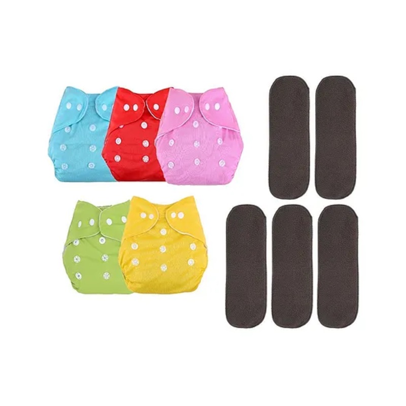 DOMENICO Adjustable Cloth Diaper Nappies With Wet Free Inserts Pack of 5 - Multicolor
