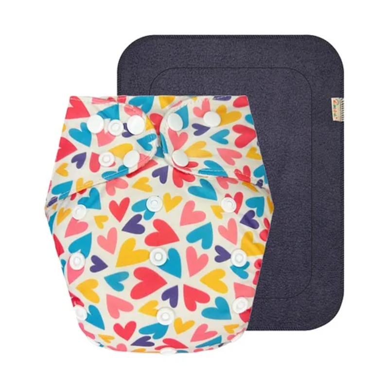 Dumbledo Premium WhiteHeart Free Size Leak proof Washable Unisex Reusable Cloth Diaper With 6-layer Black Insert - Cream