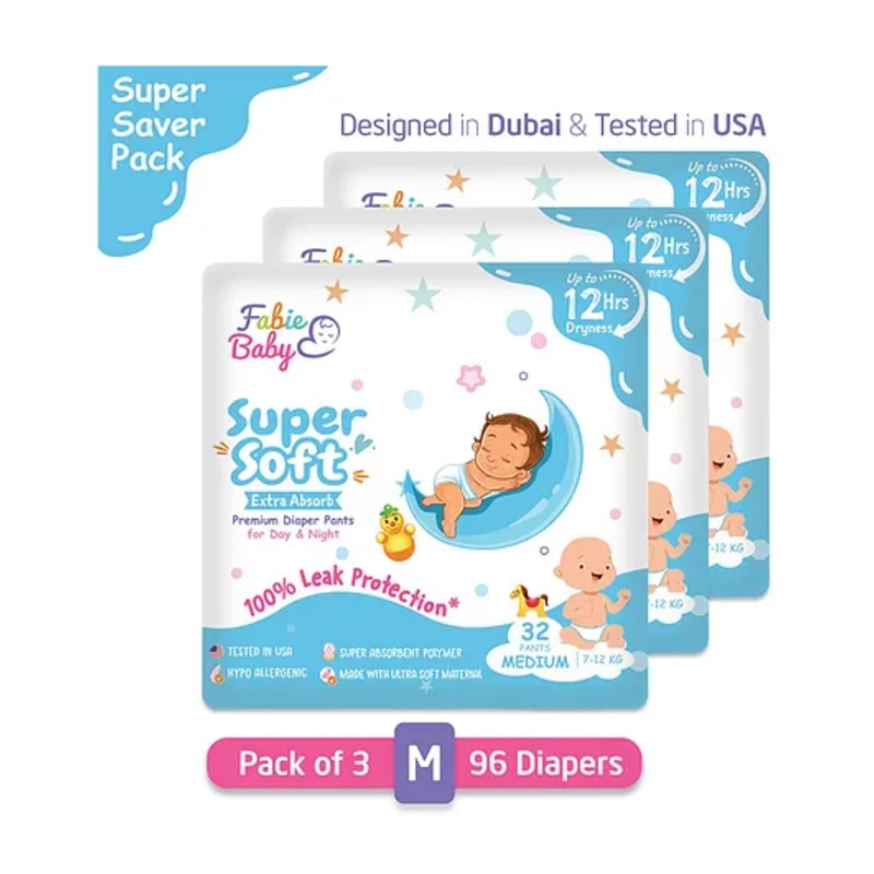 Fabie Baby Pant Style Diaper Pants Medium (32Pcs) - Pack of 3