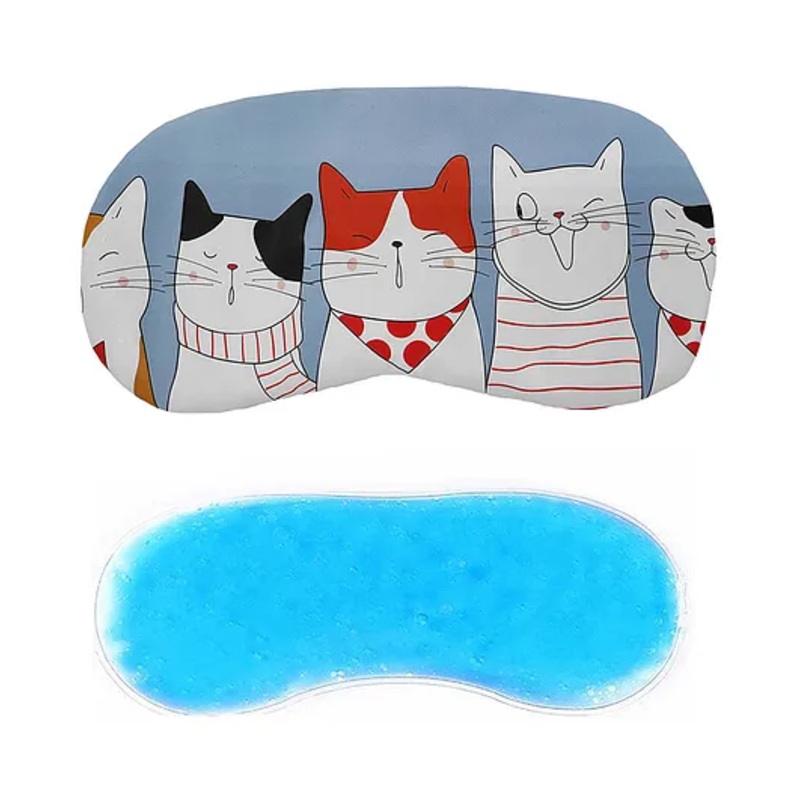 Jenna Cute 5 Kitty Pink Sleeping Eye Shade Mask Cover With Cooling Gel - Blue