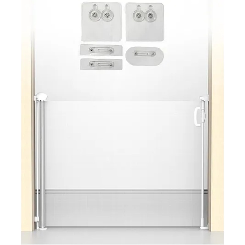 Kids Retractable Safety Gate with Glass Mounting Stickers  Expandable Mesh Barrier for Doors & Hallways  Baby & Toddler Safe Fence (90cm x 180cm, White)