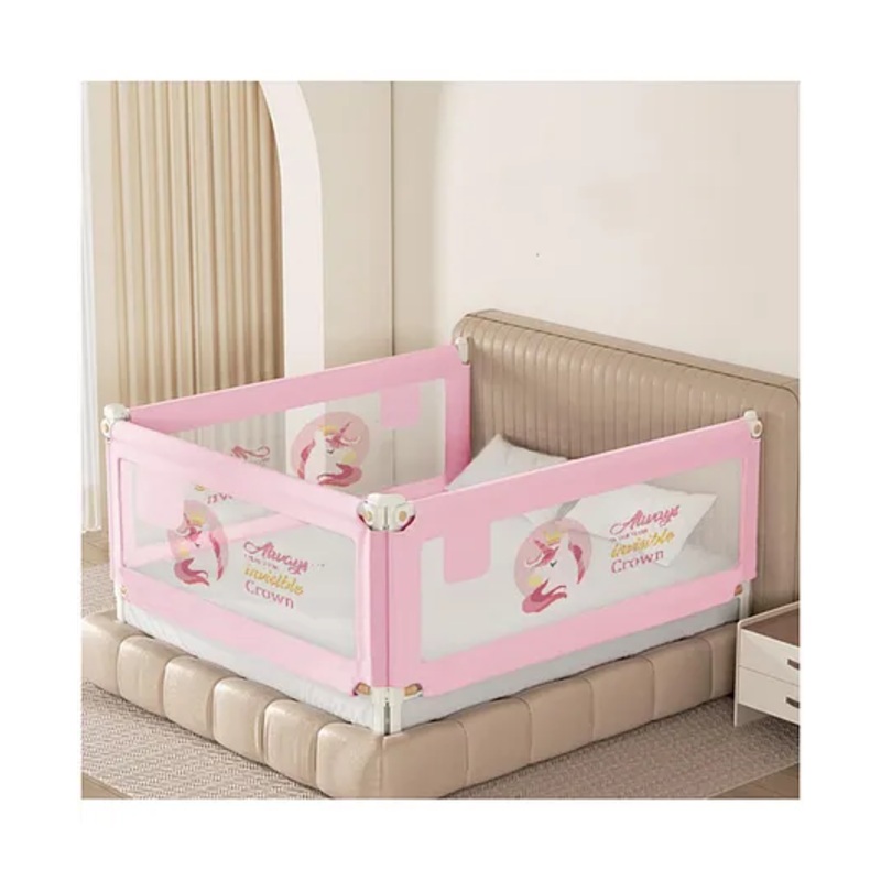 Kids Station 3-Side Bed Rail for Baby Safety  Pink (192 x 180 cm)  Full Coverage Foldable Guard with Pocket, Adjustable Height, Uniquely Crafted for King Size Bed (6.3ft x 6ft)