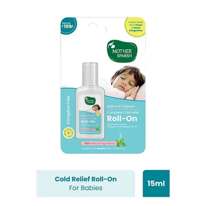 Mother Sparsh Baby Natural Vapour Complete Cold Relief Roll-On With Thymol Crystal Eucalyptus Oil & Peppermint Oil - 15 ml