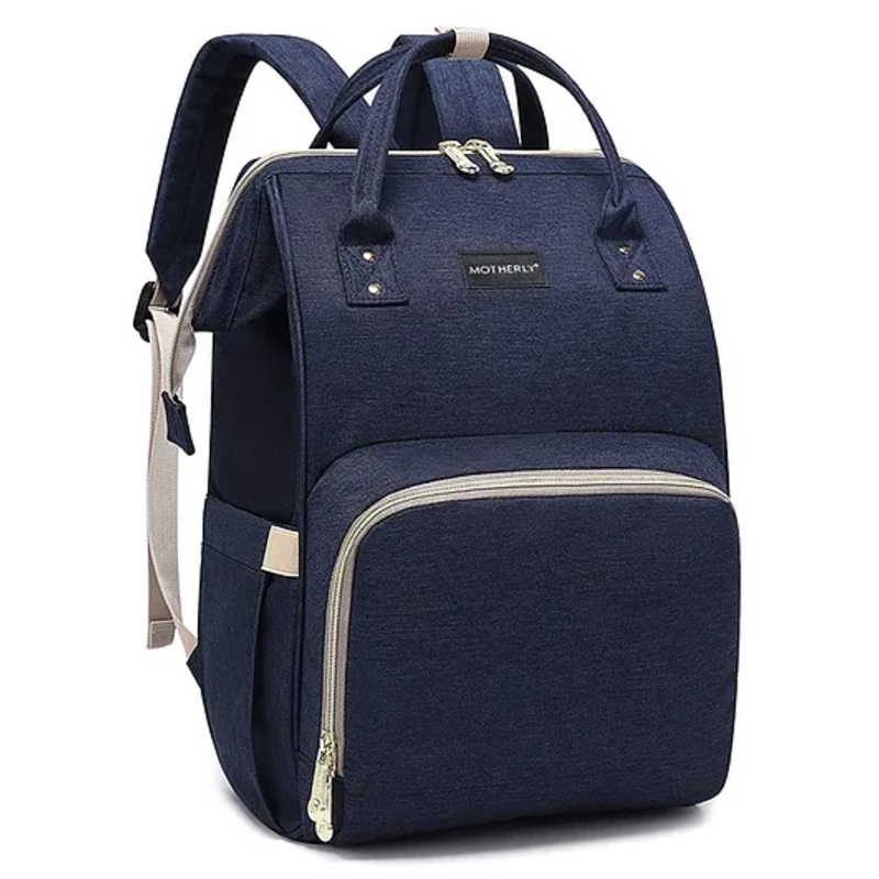Motherly Crown Melange Fabric Diaper Bag for Mothers for Travel with Warranty | Spacious Diaper Bags for Mom | Baby Bag for Mother Travel - Golden Zip,Navy Blue