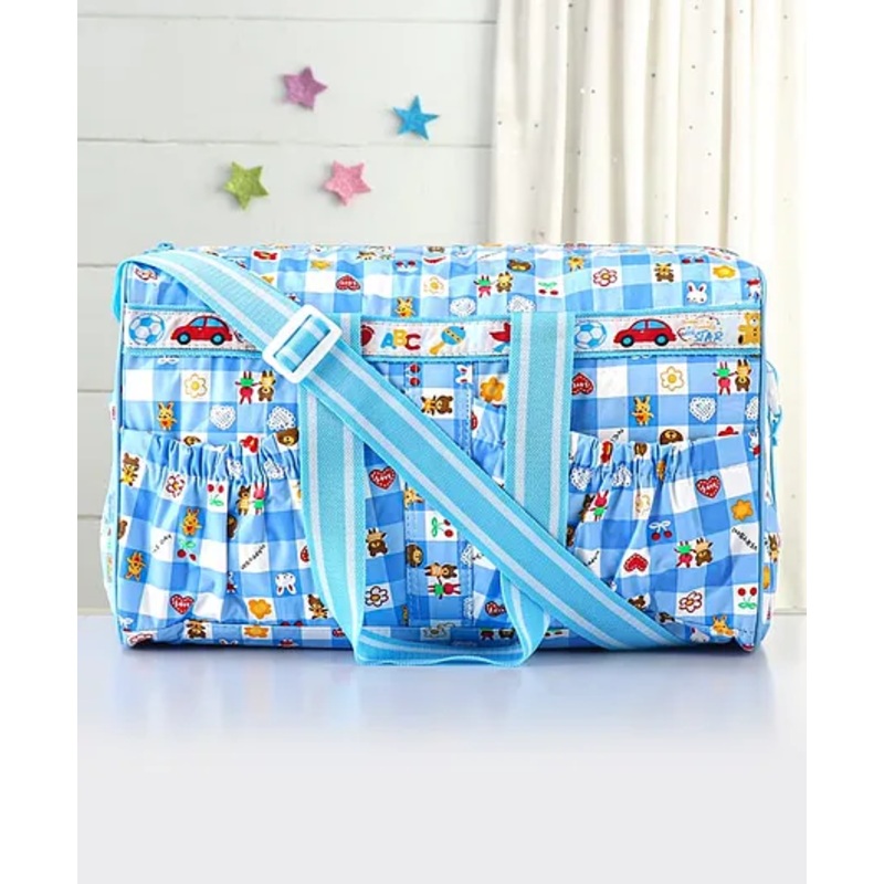 Multipurpose Diaper Bag Happy Day Square Print With PVC Material-Blue