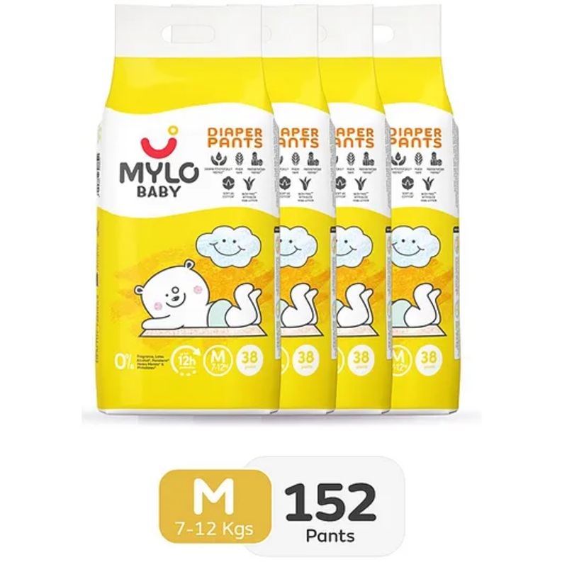 Mylo Baby Diaper Pants Medium (M) with ADL Technology 12 Hours Protection Pack of 4 - 152 Pieces