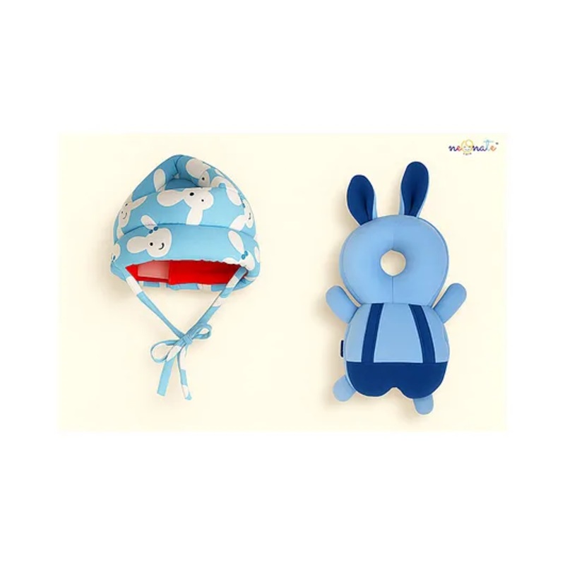NeonateCare Baby safety Combo of Baby Helmet and Baby Head Protection Cushion Backpack(Blue smiley helmet and Dark Blue Head protector)