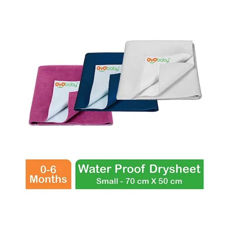 OYO BABY Anti-Piling Fleece Extra Absorbent Instant Dry Sheet, Baby Bed Protector, Waterproof Sheet, Small (70cm x 50cm), Pack of 3 - Dark sea Blue + Ivory + Rani Pink