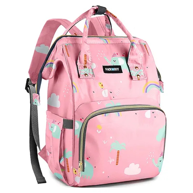 PACKNBUY Diaper Bag Backpack Elephant Print - Light Pink
