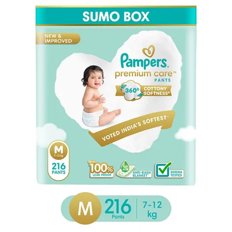 Pampers Premium Care Pants Baby Diapers Medium Size - 216 Pieces
