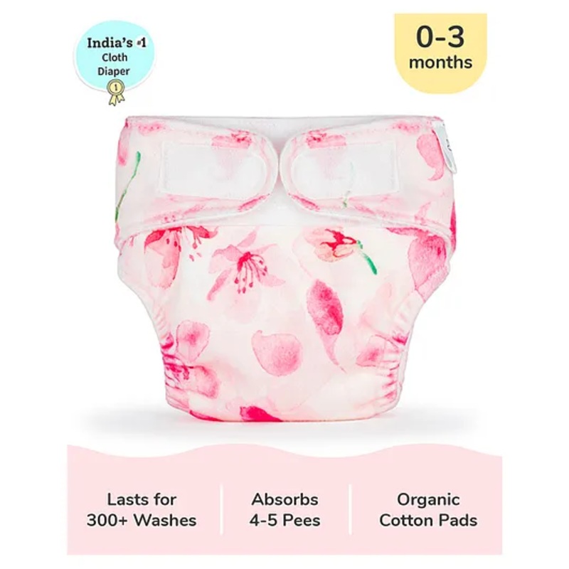 SuperBottoms Newborn UNO - Reusable cloth diaper + 1 Dry Feel Pad - Cherry Blossom