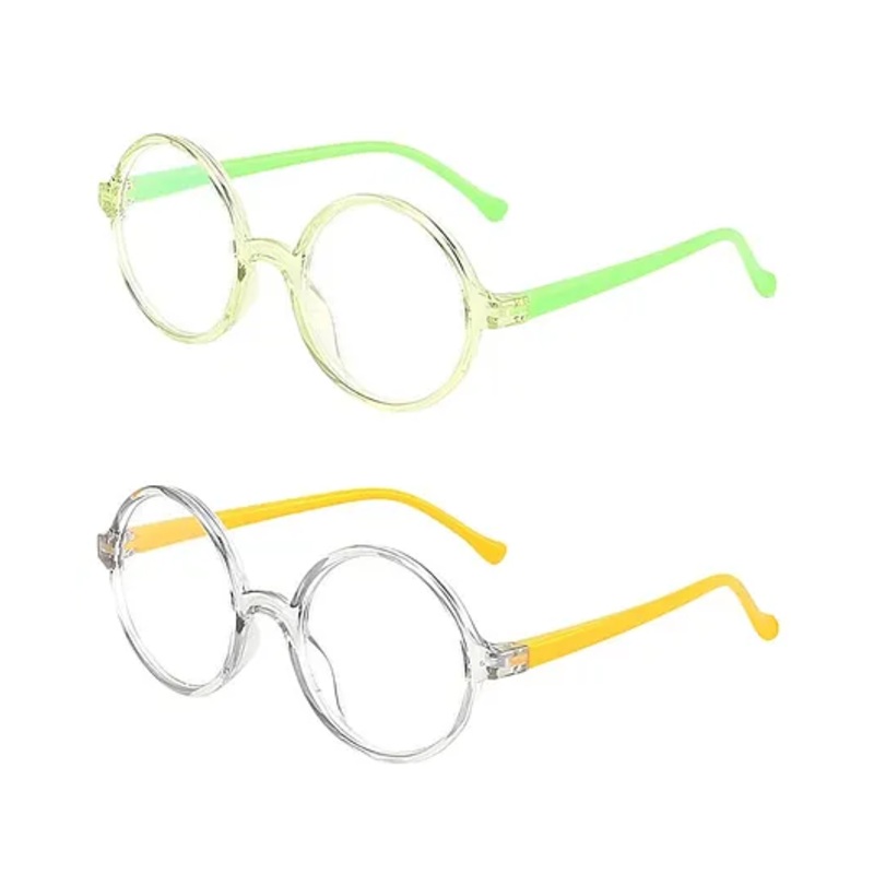 SYGA Pack of 2 Kids Anti-Blue Light Blocking Lightweight Retro Round Glasses for Age 4 to 9 Years old (Green & Yellow)