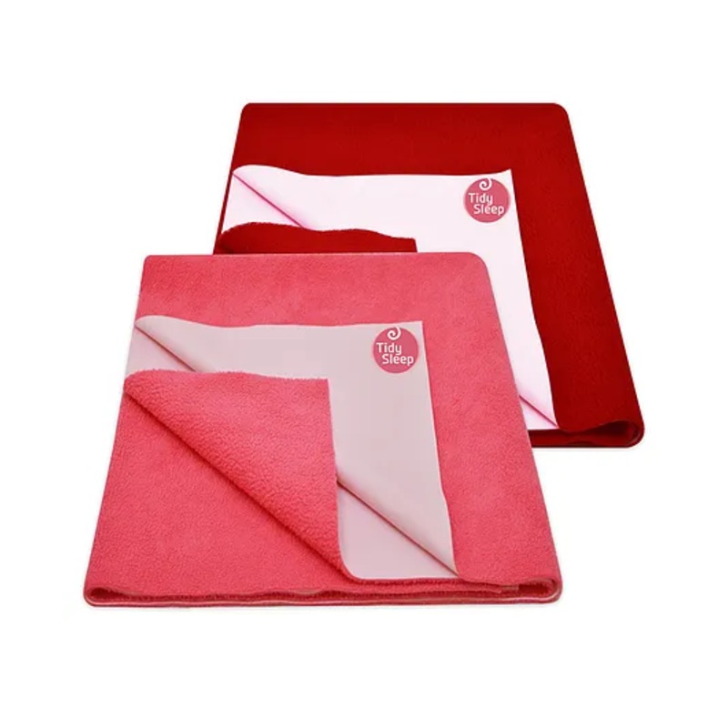 TIDY SLEEP Ultra Absorbent Baby Dry Sheets & Bed Protector Large Pack of 2 - Hot Pink Cherry Red