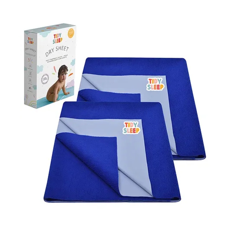 TIDY SLEEP Waterproof Baby Bed Protector Dry Sheet For New Born Babies- Royal Blue  Pack of 2 (Large)