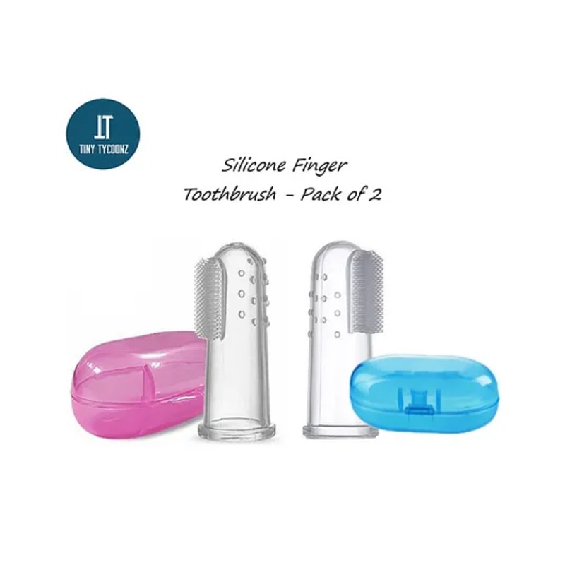 Tiny Tycoonz Soft Silicone Finger Toothbrush With Case Pack of 2 - Pink Blue