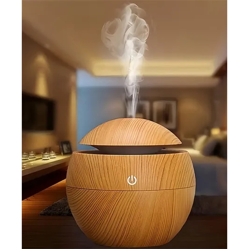 YAMAMA Portable Compact USB Air Humidifier Wood Grain Cool Mist Spherical Humidifier With 130 ml Water Tank Quiet Operation 7 Color LED Light Options For Multiple Room Types Large Capacity For Bedroom And Home Decor  (Pack of 1  Color May Vary)