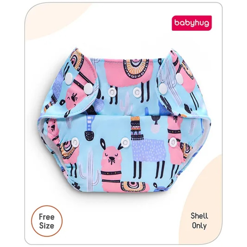 Babyhug Free Size Reusable Cloth Diaper without Insert (Shell Only) Cactus Print - Light Blue