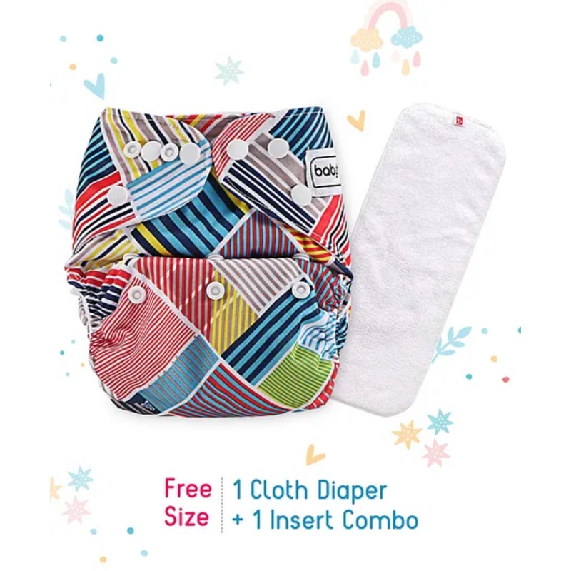 Babyhug Free Size Reusable Cloth Nappies With Insert Stripe Print - Multicolor