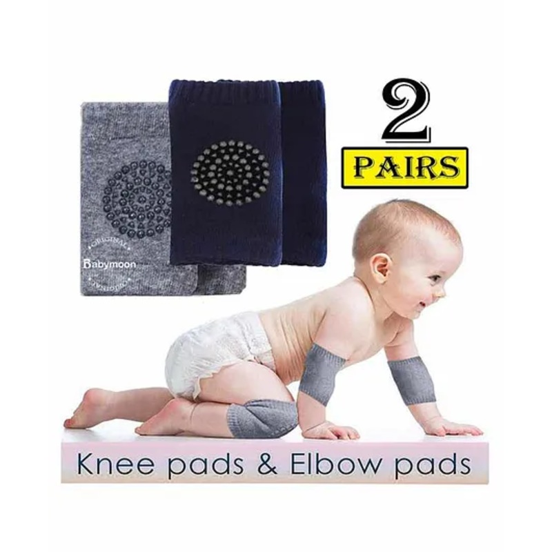 Babymoon Baby AntiSlip Stretchable KneeCap Elbow Safety Protector Set Of 2 - Blue & Grey
