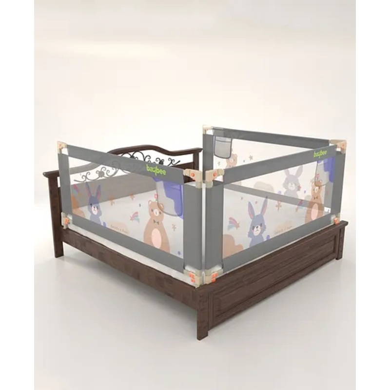 BAYBEE Baby Bed Rail Guard for Baby Toddlers Safety, Portable Kids Bed Rail Safeguard Fence with Adjustable Height | Foldable Single Side Bed Protector for Newborn Baby (Pack of 3, Grey, 180x80cm)