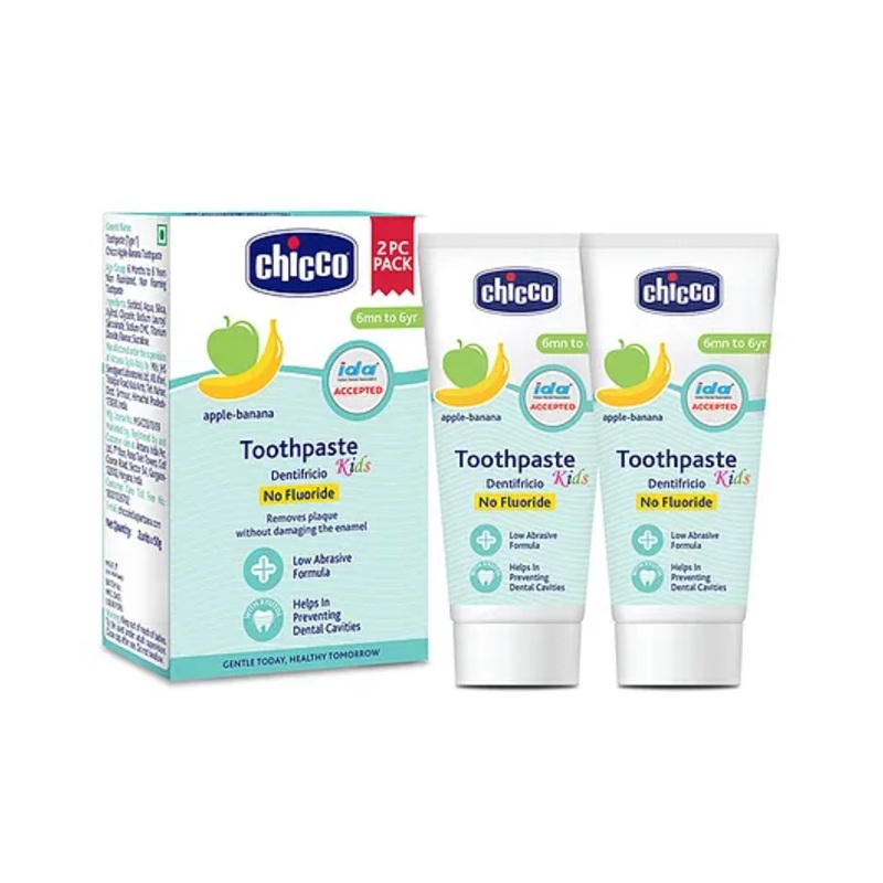 Chicco Dentifricio Toothpaste Apple and Banana Flavour Pack of 2 - 50 g Each