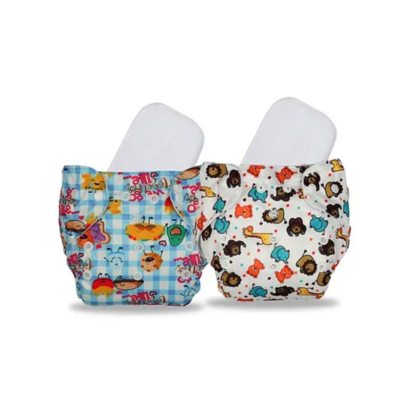 Chinmay Kids Freesize Reusable Washable Adjustable Snap Buttons Cloth Diaper For Babies With Wet Free Insert Pads Leak Proof & Dry Feel Pack of 2- Blue & White