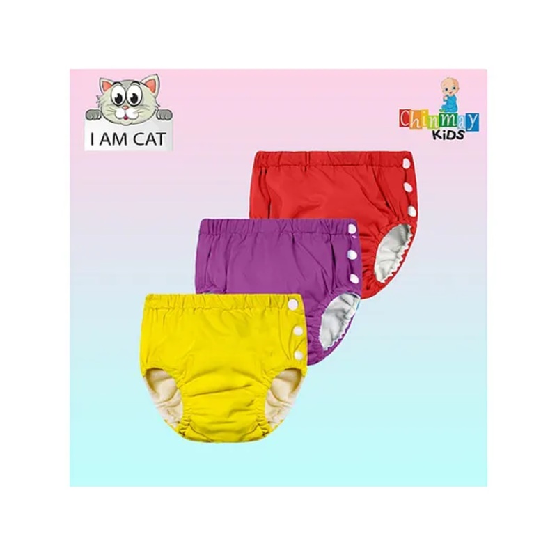 Chinmay Kids Reusable Swimwear Diaper Pants Set Of 3 - Purple Yellow & Red
