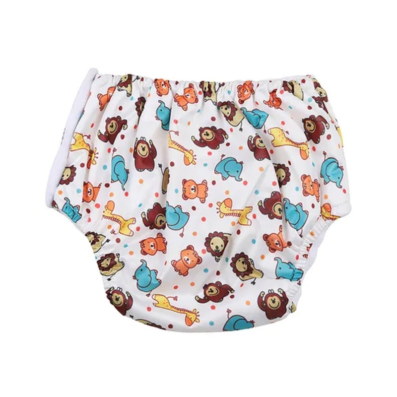 Chinmay Kids Waterproof Reusable Leakproof Adjustable Lion Print Baby Swim Diaper - White