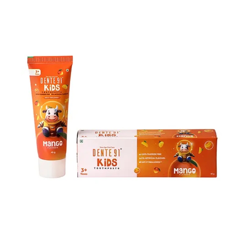 Dente91 Kids Toothpaste, Protects against dental caries & Hypersensitivity, Fluoride Free, Mango Flavour - 45g