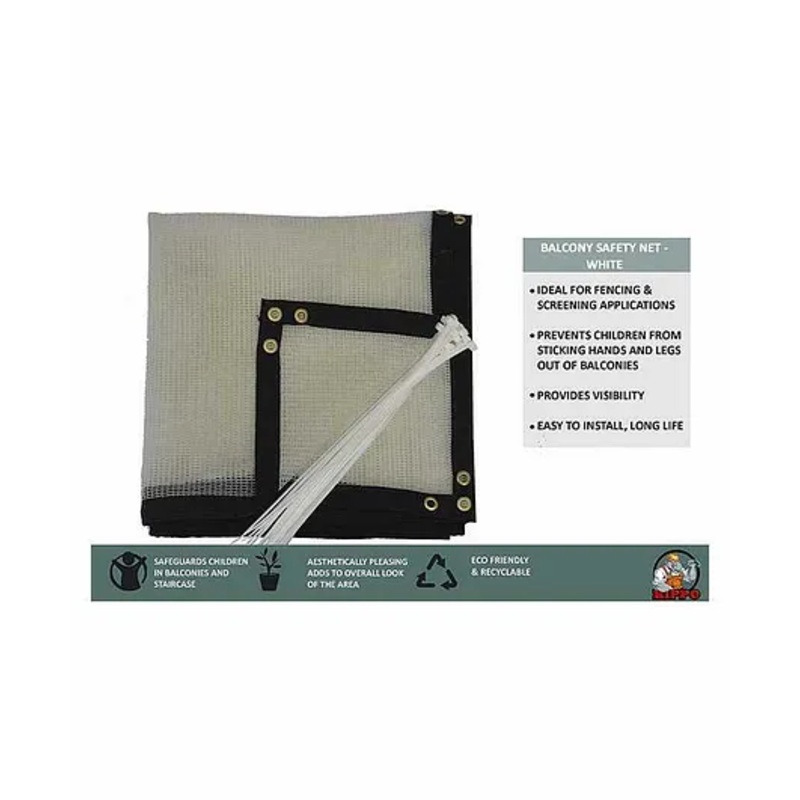 Hippo Balcony Net with Eyelets & Tie Cords Beige - Brown