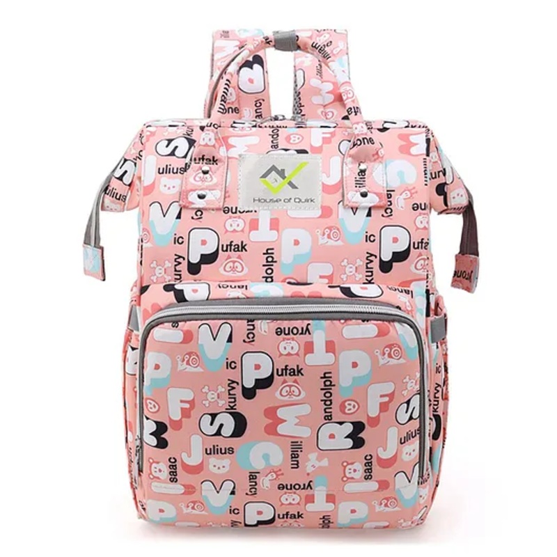 House of Quirk Baby Diaper Bag Pink Alphabet Print - Multicolor