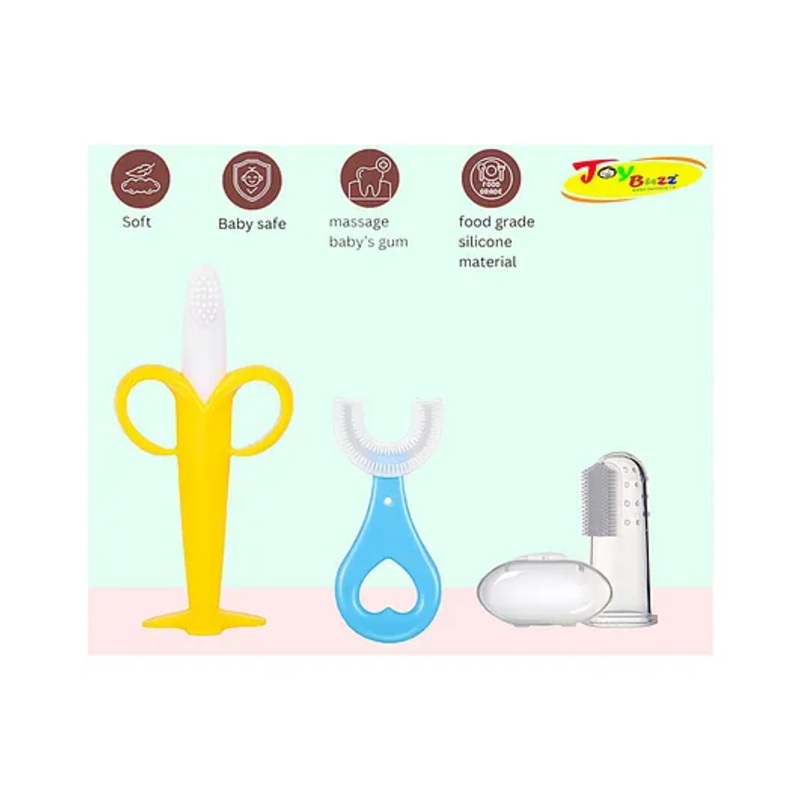 Joy Buzz Silicone Toothbrushes Pack Of 3 - White & Light Blue