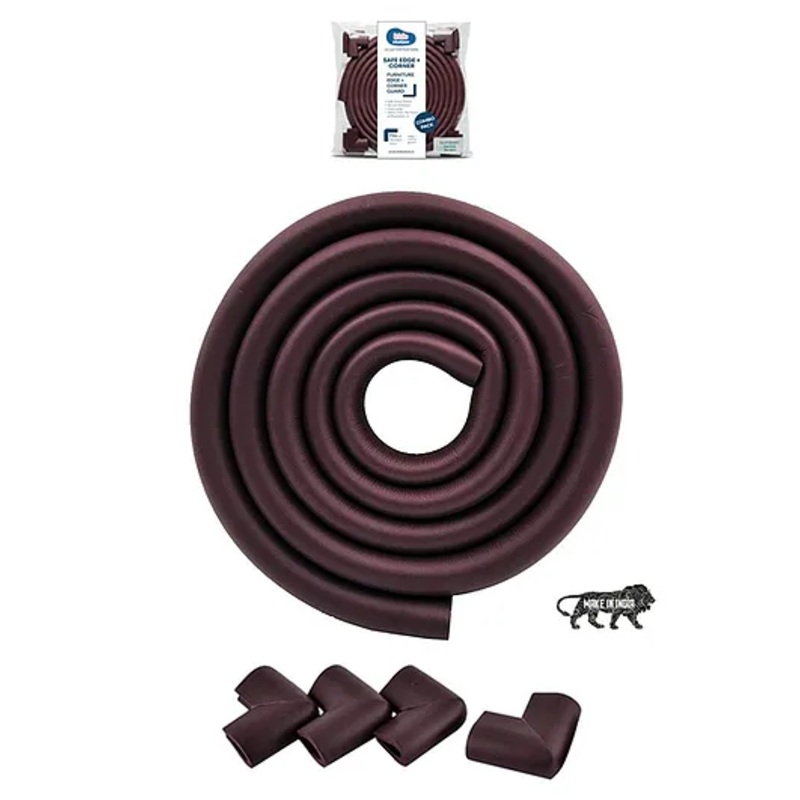 Kids Station Furniture Edge Guard and Corner Protector Combo Packs - Pre-Taped Corner Guards, Non-Toxic - Baby Proofing & Child Safety - 2m Edge Guard, Pack of 4 Corner Guards - U shaped, Thick 3cm (Brown)