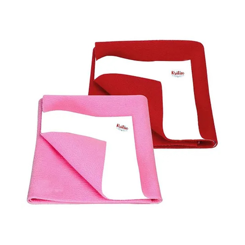 Kritiu Baby Smart Dry Sheet Bed Protector Sheet Size Small Pack Of 2 - Red & Pink